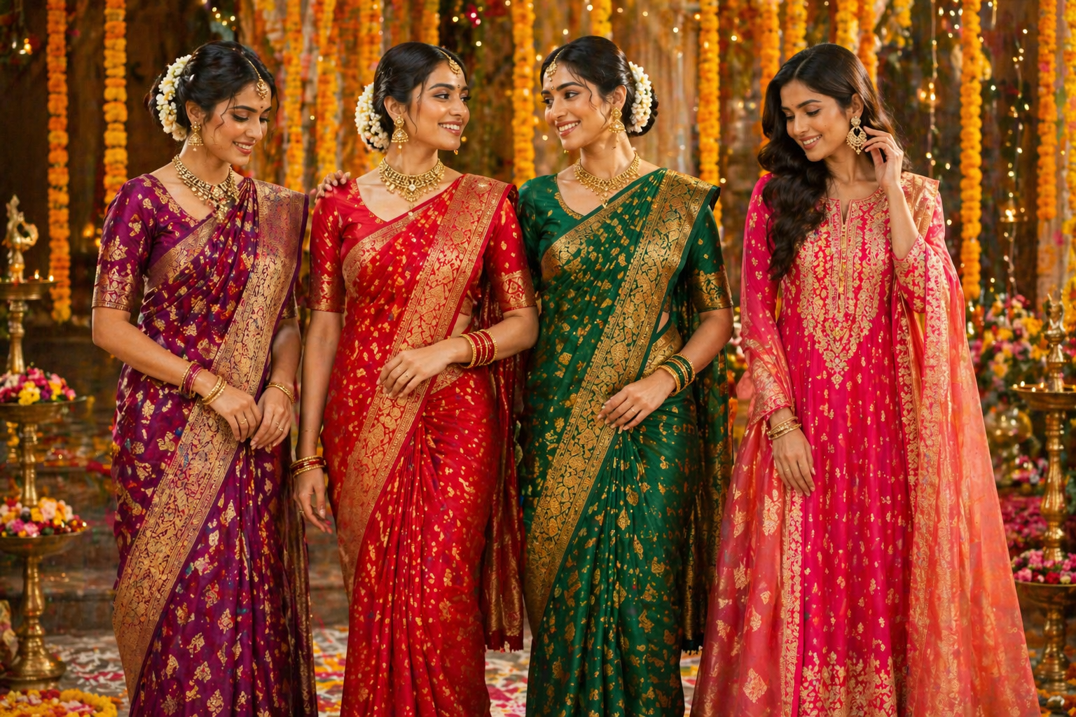 Festive ethnic wear from Ishtaa online boutique in Kollam with vibrant sarees and traditional outfits